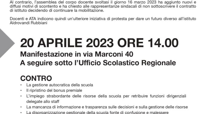 Continua la protesta all’Aldrovandi Rubbiani contro la gestione autocratica dell’Istituto 20 aprile 2023 ore 14