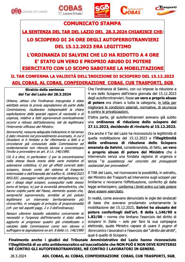 tar sciopero legittimo