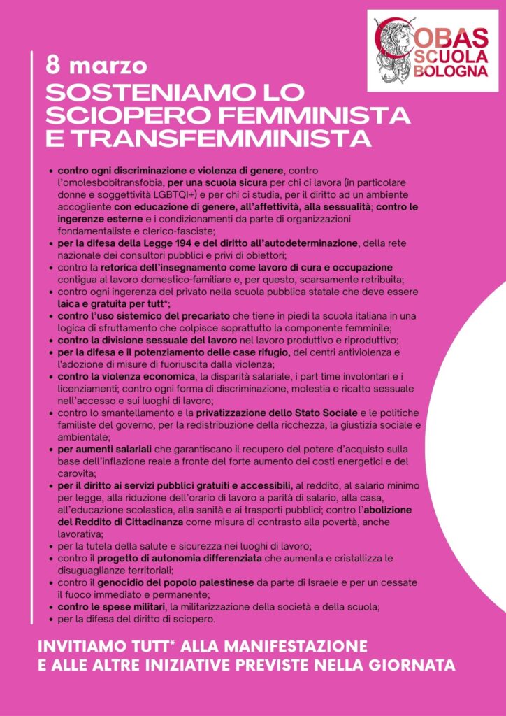 cobas sosteniamo lo sciopero femminista e transfemminista
